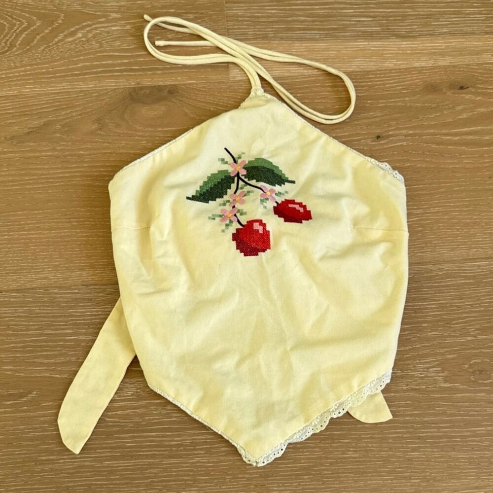 Cider Halter Top Cherry Embroidery Size XS Yellow Red Green